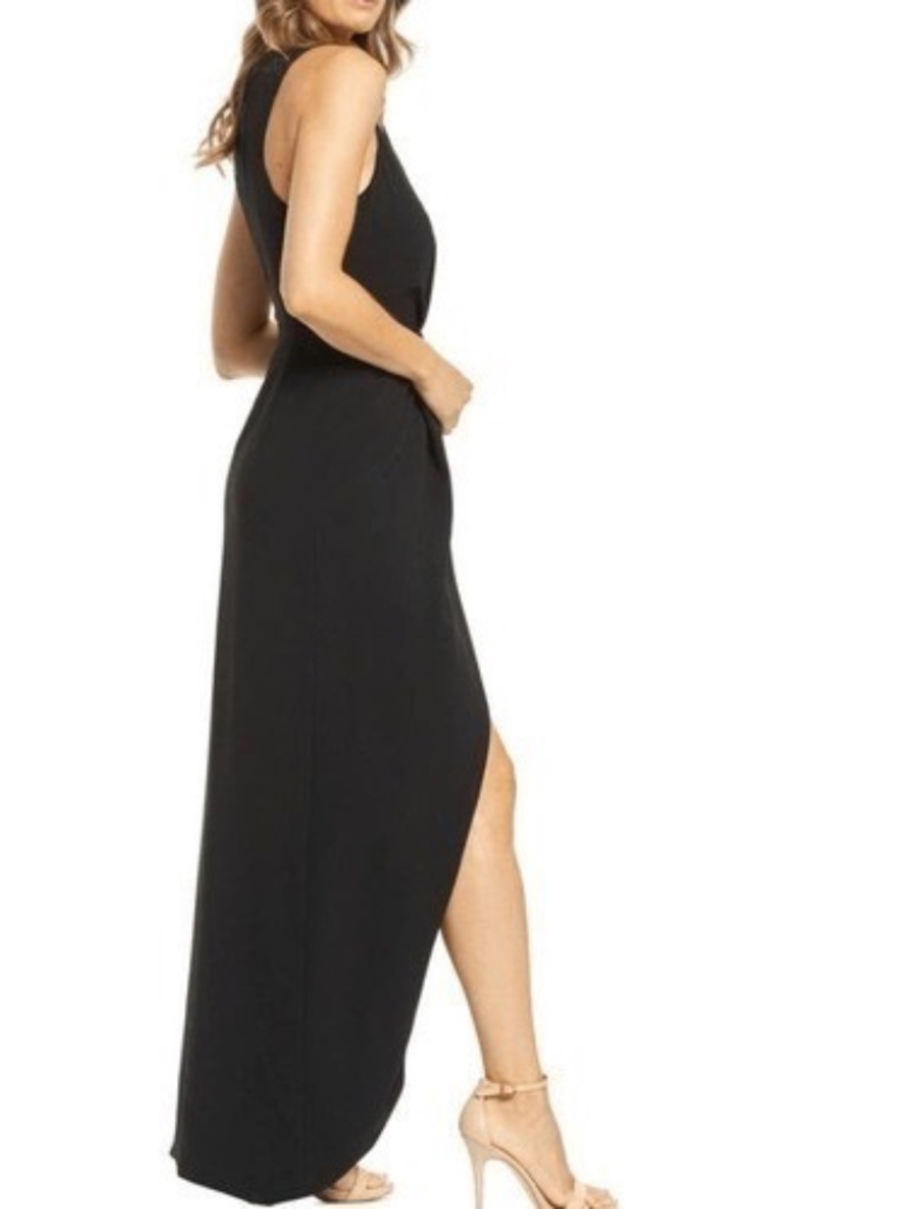 Dress The Population Black Ariel Plunging Faux Wrap Sleeveless Gown Size XL - Picture 4 of 16